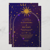 Mystisch Pink Blue Celestial Stars Wedding Einladung (Vorne/Hinten)