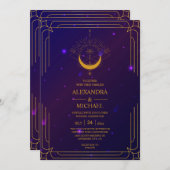 Mystisch Pink Blue Celestial Stars Wedding Einladung (Vorne/Hinten)