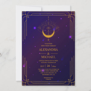 Mystisch Rosa Blau Himmlische Sterne Hochzeit  Einladung