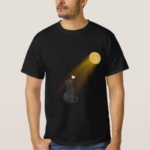 Mystisch schwarze Katze, die den leuchtenden Mond  T-Shirt