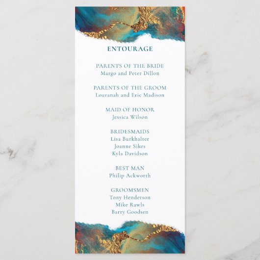 Mystische Abstrakte Aquamarine Korallenhochzeit Programm (Rückseite)