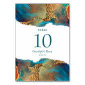 Mystische Abstrakte Aquamarine Korallenhochzeit Tischnummer (Rückseite)