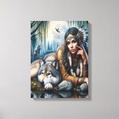 Mystische amerikanische Frau mit 12x16 Wölfen Leinwanddruck (Vorderseite)