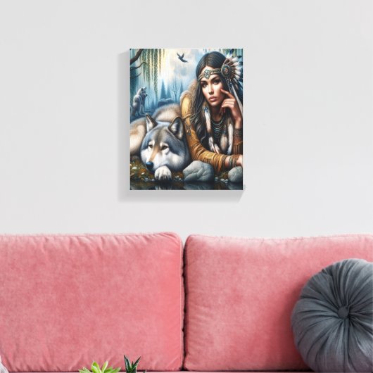 Mystische amerikanische Frau mit Wölfen 10x8 Leinwanddruck (Insitu (Wohnzimmer))