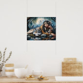 Mystische amerikanische Frau mit Wölfen 20x16 Poster (Küche)