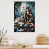 Mystische amerikanische Frau mit Wölfen 24x36 Poster (Küche)