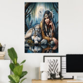 Mystische amerikanische Frau mit Wölfen 24x36 Poster (Heimbüro)