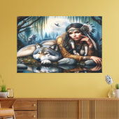 Mystische amerikanische Frau mit Wölfen 36x24 Leinwanddruck (Insitu (Wohnzimmer))
