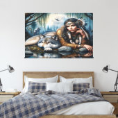 Mystische amerikanische Frau mit Wölfen 36x24 Leinwanddruck (Insitu (Schlafzimmer))
