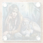 Mystische amerikanische Ureinwohner mit Wölfen Glasuntersetzer (Rückseite)