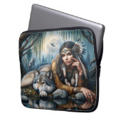 Mystische amerikanische Ureinwohner mit Wölfen Laptopschutzhülle (Vorderseite Links)