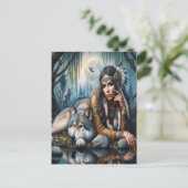 Mystische amerikanische Ureinwohner mit Wölfen Postkarte (Stehend Vorderseite)