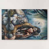 Mystische amerikanische Ureinwohner mit Wölfen Puzzle (Horizontal)