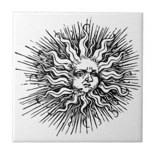 Mystische antike Vintage Schwarz-weiße Sonnenfront Fliese