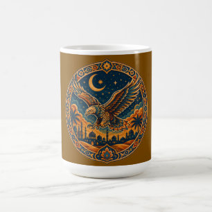 Mystische arabische Eulen-Halbmond-Wüstenkunst Kaffeetasse