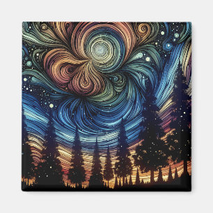 Mystische ätherische Kunst mit Bäumen und Nachthim Magnet