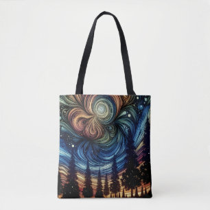 Mystische ätherische Kunst mit Bäumen und Nachthim Tasche