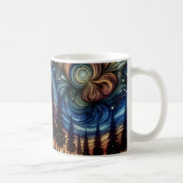 Mystische ätherische Kunst mit Bäumen und nächtlic Kaffeetasse