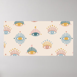 Mystische Augen nahtloses Muster, mystischer Hinte Poster