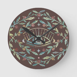 Mystische Augen Rose Weinreben Magischer Boho farb Runde Wanduhr