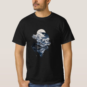 Mystische Berglandschaft Mond und geometrische Umr T-Shirt