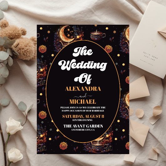 Mystische Black Gold Celestial Stars Hochzeit