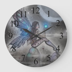 Mystische Blaue Feen-Fantasie-Kunst Große Wanduhr