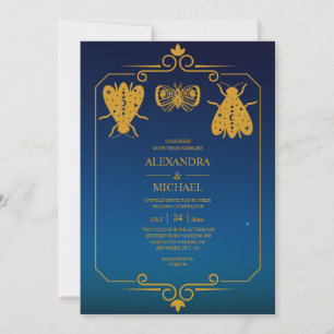 Mystische Blaue Goldene Himmelssterne Hochzeit   Einladung