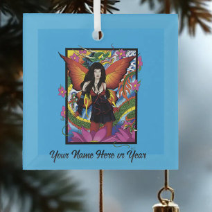 Mystische Blaue Gothic Fantasy Feen-Drache Ornament Aus Glas