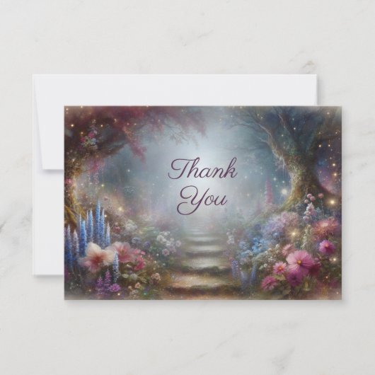 Mystische Blumenwaldhochzeit Dankeskarte (Vorderseite)