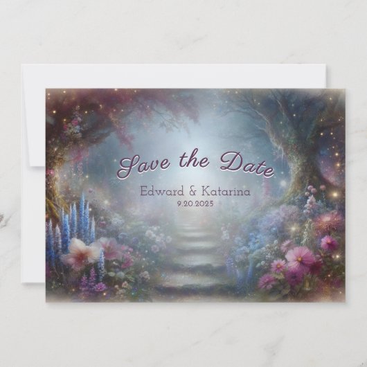 Mystische Blumenwaldhochzeit rettet das Datum Einladung (Vorderseite)
