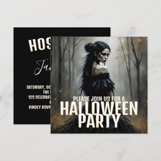 Mystische Dame im dunklen Halloween-Wald