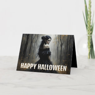Mystische Dame im dunklen Halloween-Wald Karte