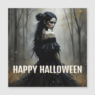 Mystische Dame im dunklen Halloween-Wald Magnetkarte