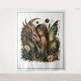 Mystische Drachen-Fee-Kunst Wandteppich