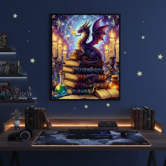 Mystische Drachen-Zauberer-Bücher Poster