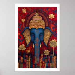 Mystische Elefanten-Buddha-Wandkunst, Lotusblumen Poster
