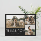 Mystische Elegance Foto Collage Wedding Black Dankeskarte (Stehend Vorderseite)