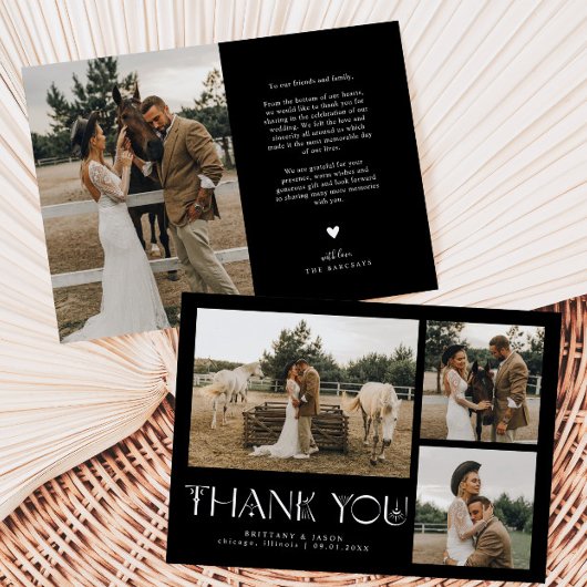 Mystische Elegance Foto Collage Wedding Black Dankeskarte