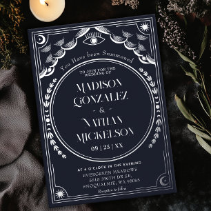 Mystische elegante silberne Navy-Tarot-Gotik-Hochz Folieneinladung