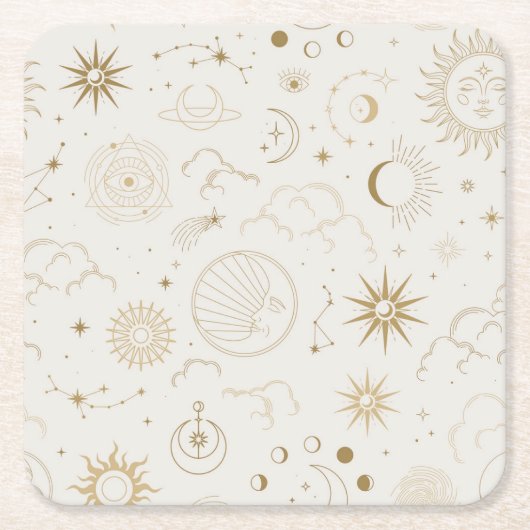 Mystische Elemente der Himmelssonne und des Mondes Rechteckiger Pappuntersetzer (Vorderseite)