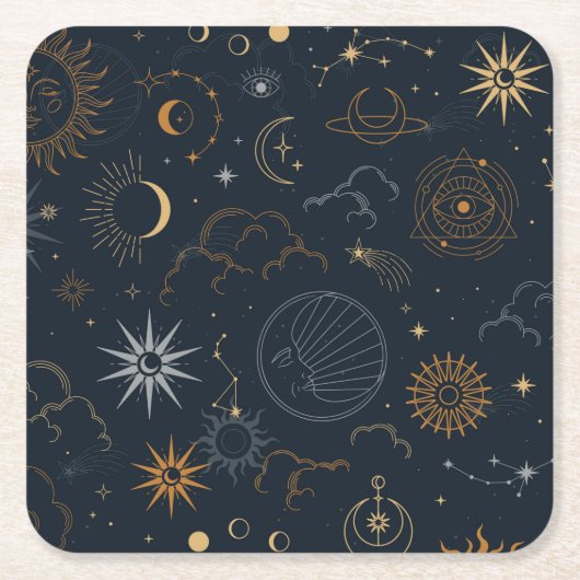 Mystische Elemente der Himmelssonne und des Mondes Rechteckiger Pappuntersetzer (Vorderseite)