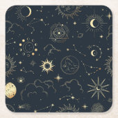 Mystische Elemente der Himmelssonne und des Mondes Rechteckiger Pappuntersetzer (Vorderseite)