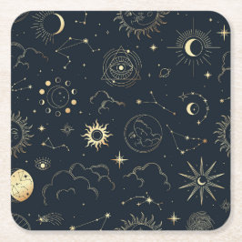 Mystische Elemente der Himmelssonne und des Mondes Rechteckiger Pappuntersetzer