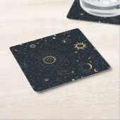 Mystische Elemente der Himmelssonne und des Mondes Rechteckiger Pappuntersetzer (angewinkelt)