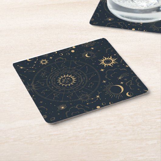 Mystische Elemente der Himmelssonne und des Mondes Rechteckiger Pappuntersetzer (angewinkelt)