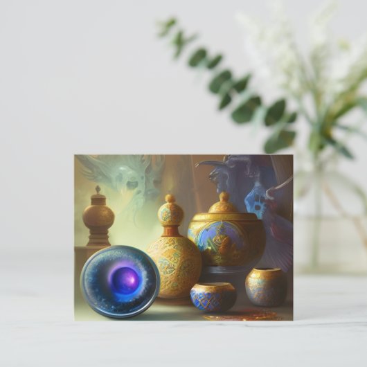 Mystische Emailflaschen & Bowls Digitale Kunst Postkarte (Stehend Vorderseite)