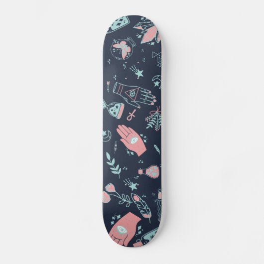 Mystische Esoterische Rosa Böse Augen Hand Tränke  Skateboard (Vorderseite)