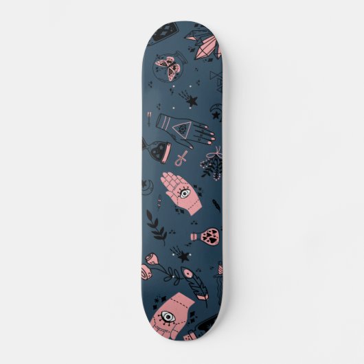 Mystische Esoterische Rosa Böse Augen Hand Tränke  Skateboard (Vorderseite)