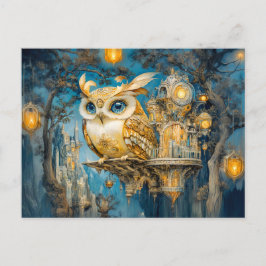 Mystische Eule im Baum Burg Postkarte